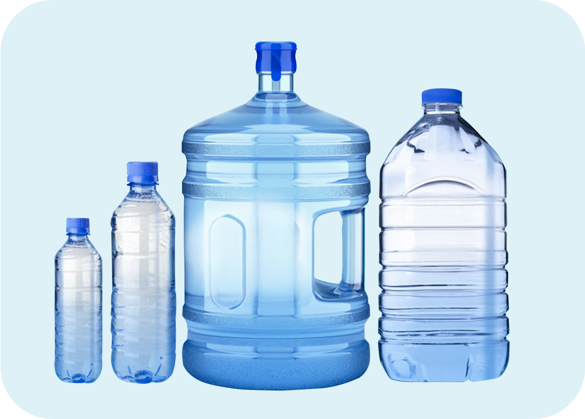Botellas y galón de Eva Agua